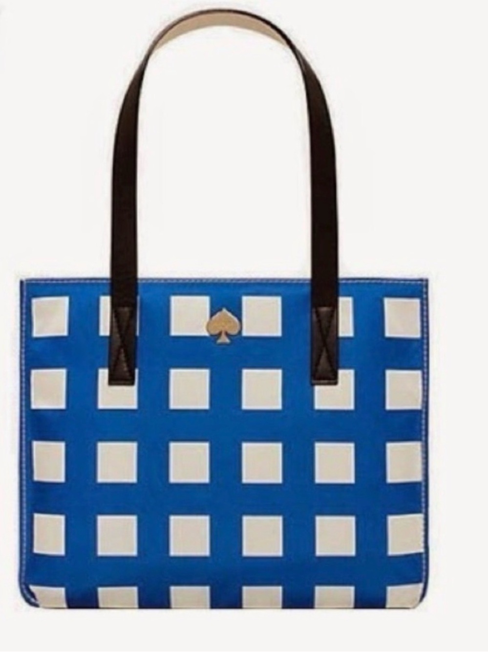 Kate Spade New York Elise Berry Street tote features a bold blue and white check